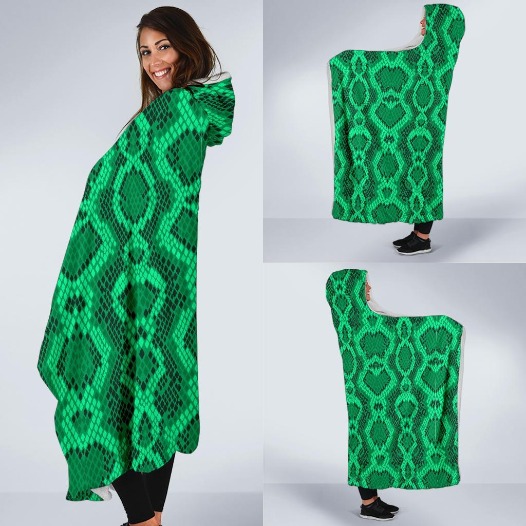 Green Snakeskin Python Skin Pattern Print Hooded Blanket-grizzshop