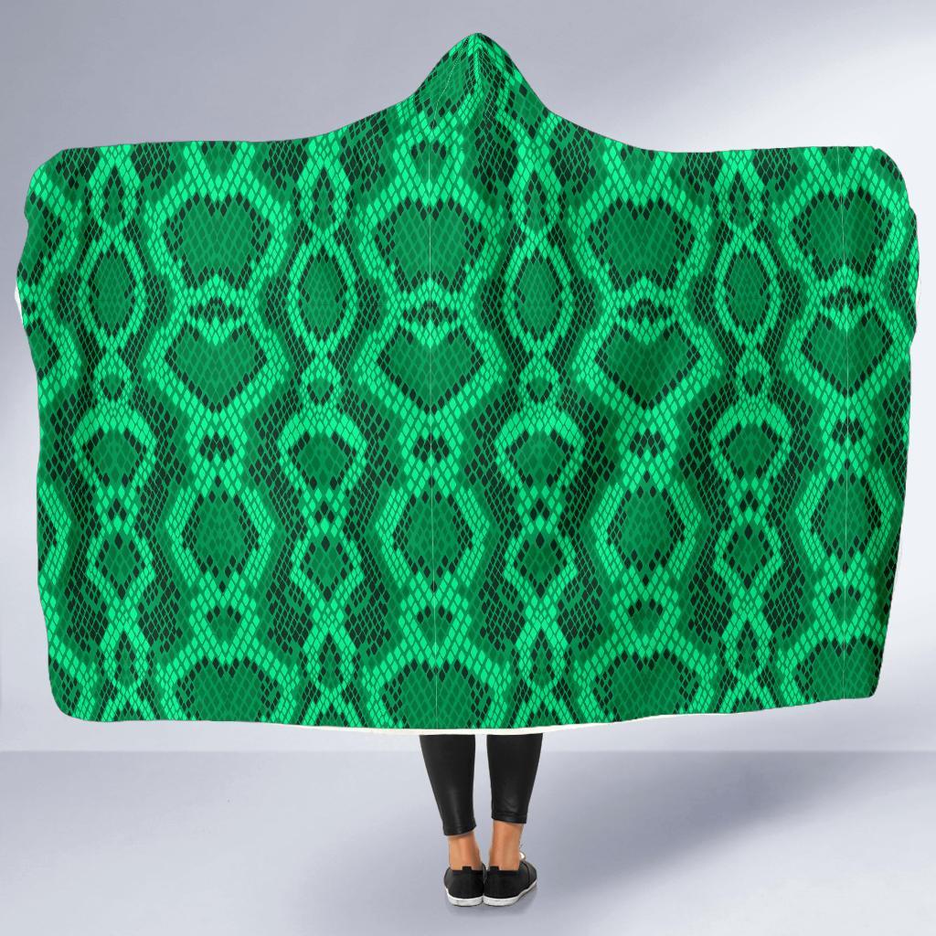 Green Snakeskin Python Skin Pattern Print Hooded Blanket-grizzshop