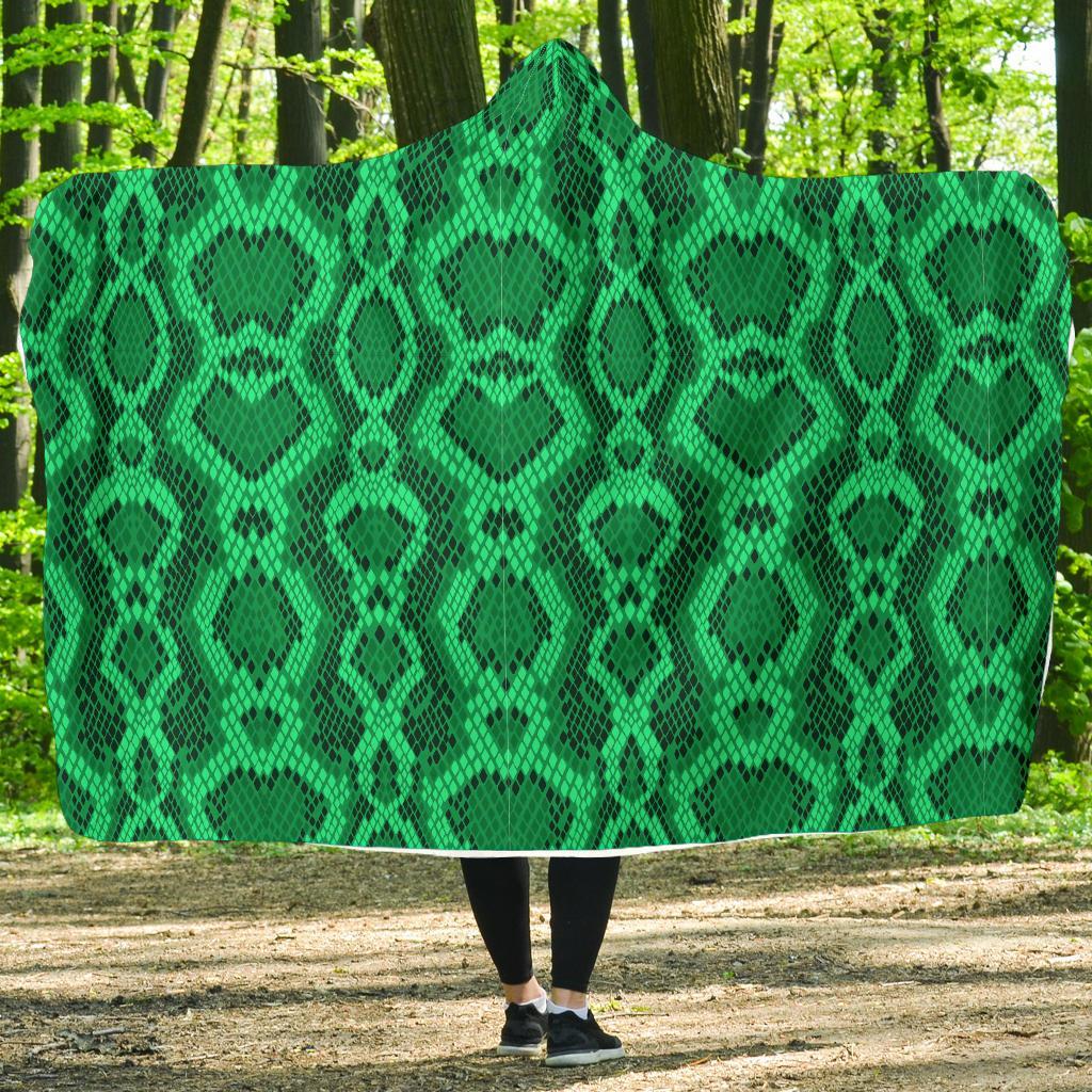 Green Snakeskin Python Skin Pattern Print Hooded Blanket-grizzshop