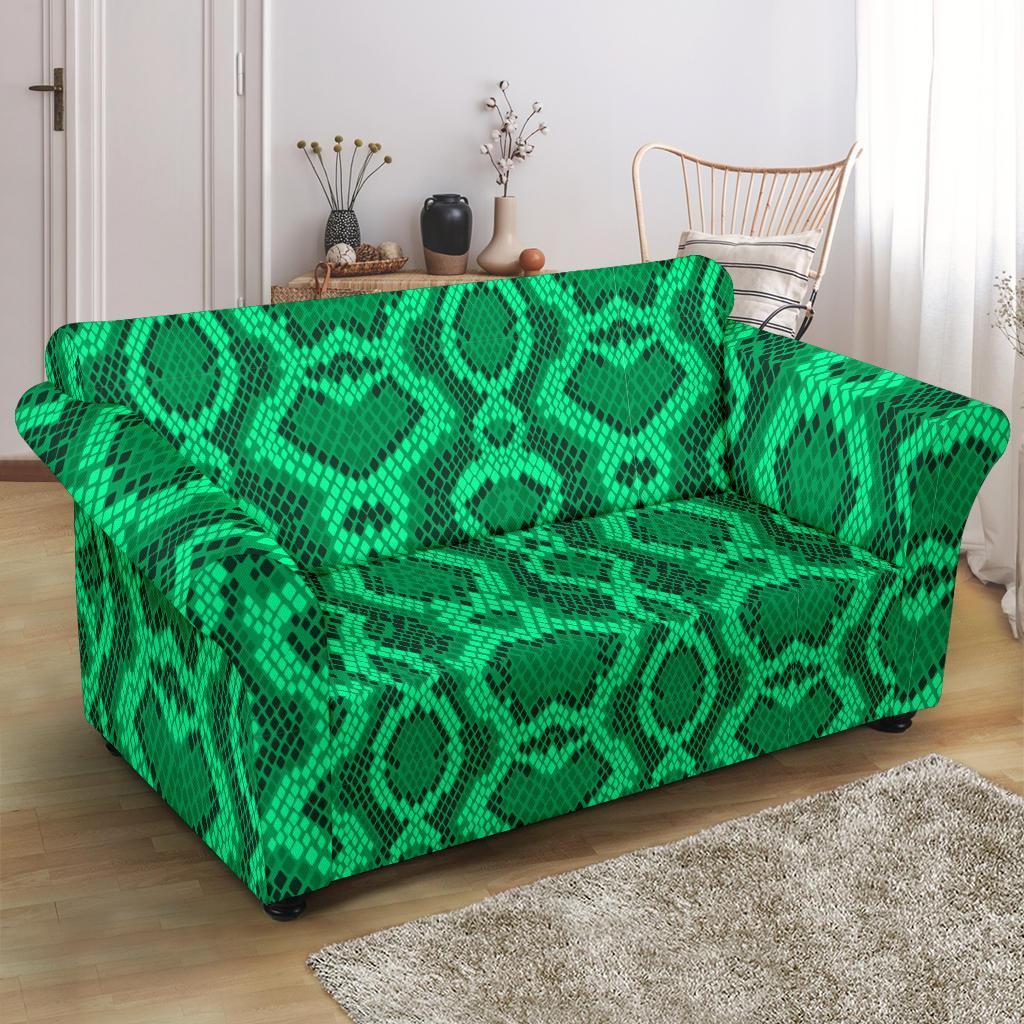 Green Snakeskin Python Skin Pattern Print Loveseat Cover-grizzshop