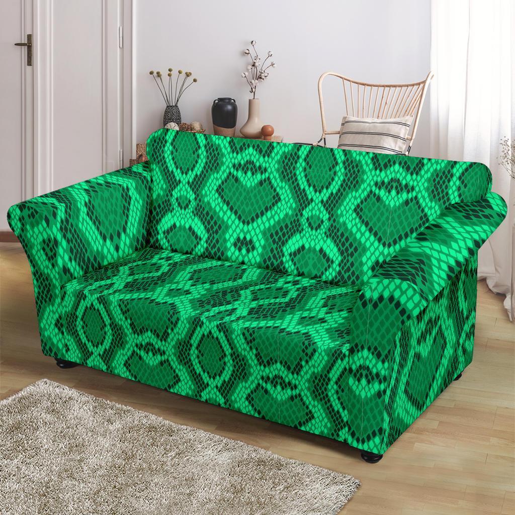 Green Snakeskin Python Skin Pattern Print Loveseat Cover-grizzshop