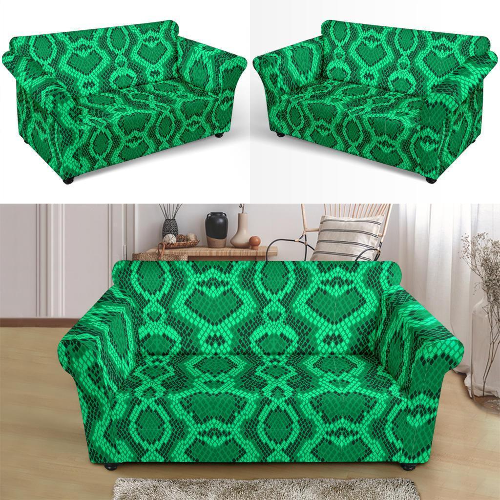 Green Snakeskin Python Skin Pattern Print Loveseat Cover-grizzshop