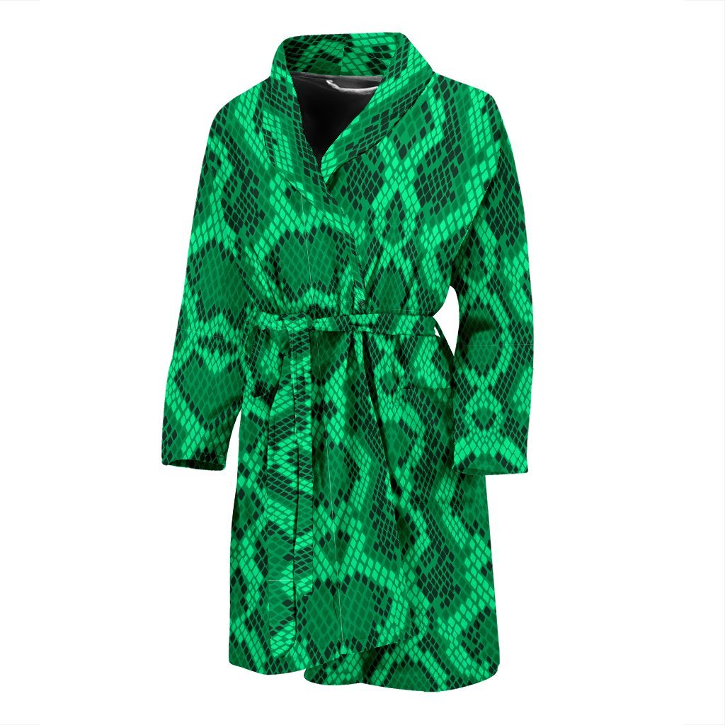 Green Snakeskin Python Skin Pattern Print Men Long Robe-grizzshop