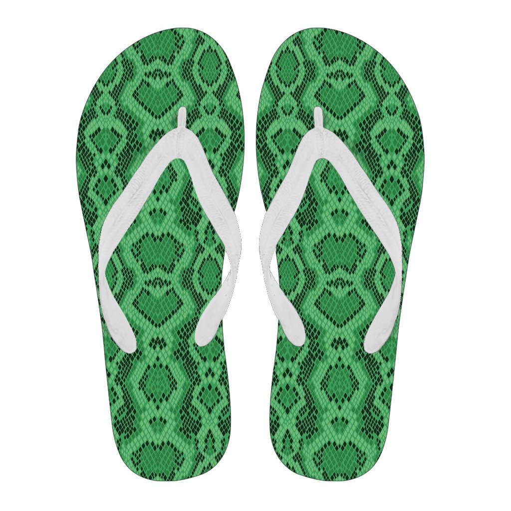 Green Snakeskin Python Skin Pattern Print Men & Women Flip Flops-grizzshop