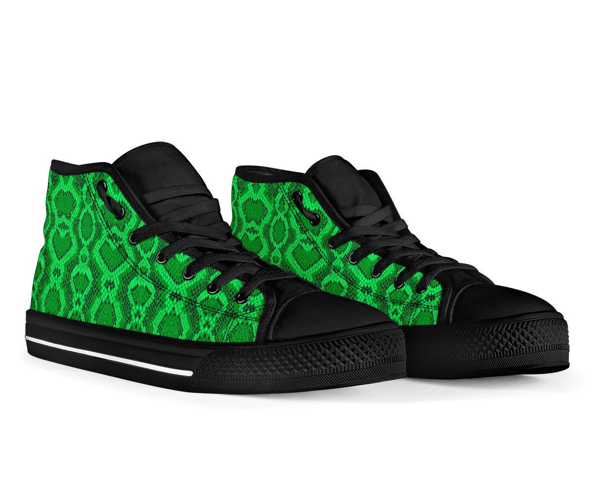 Green Snakeskin Python Skin Pattern Print Men Women's High Top Shoes-grizzshop