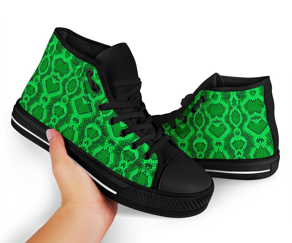 Green Snakeskin Python Skin Pattern Print Men Women's High Top Shoes-grizzshop