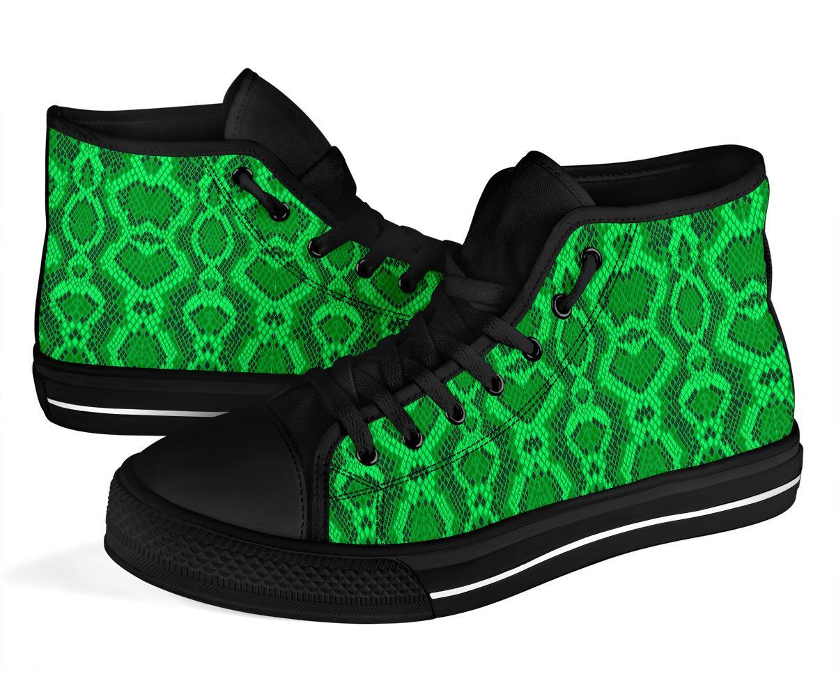 Green Snakeskin Python Skin Pattern Print Men Women's High Top Shoes-grizzshop