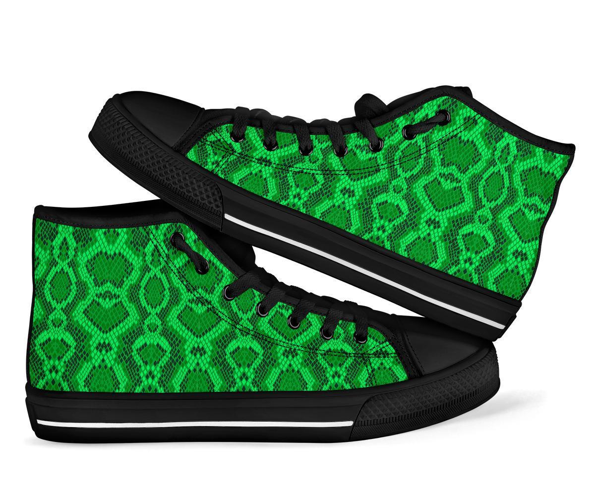 Green Snakeskin Python Skin Pattern Print Men Women's High Top Shoes-grizzshop