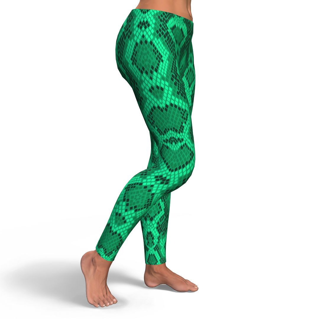 Green Snakeskin Python Skin Pattern Print Pattern Women Leggings-grizzshop
