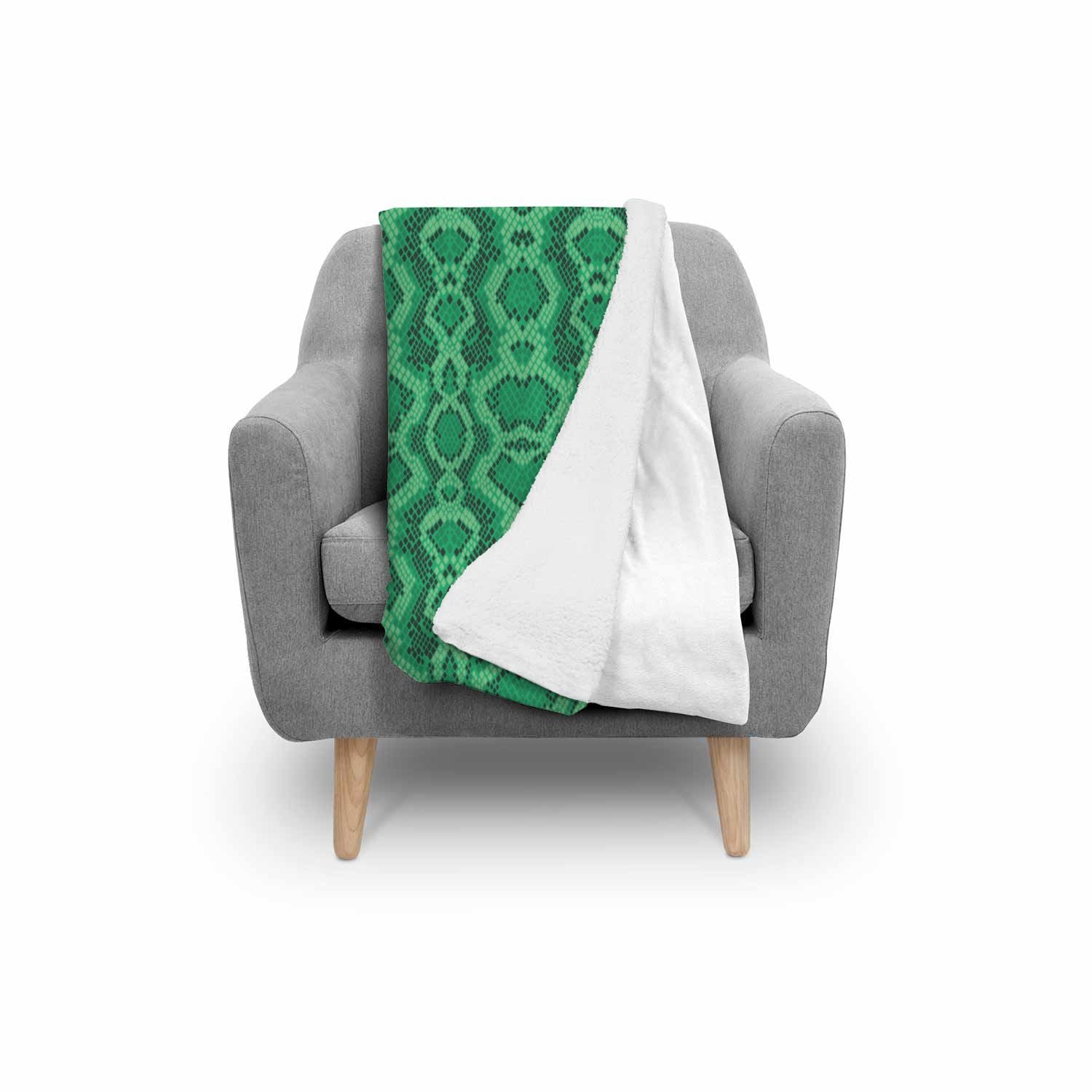 Green Snakeskin Python Skin Pattern Print Throw Blanket-grizzshop