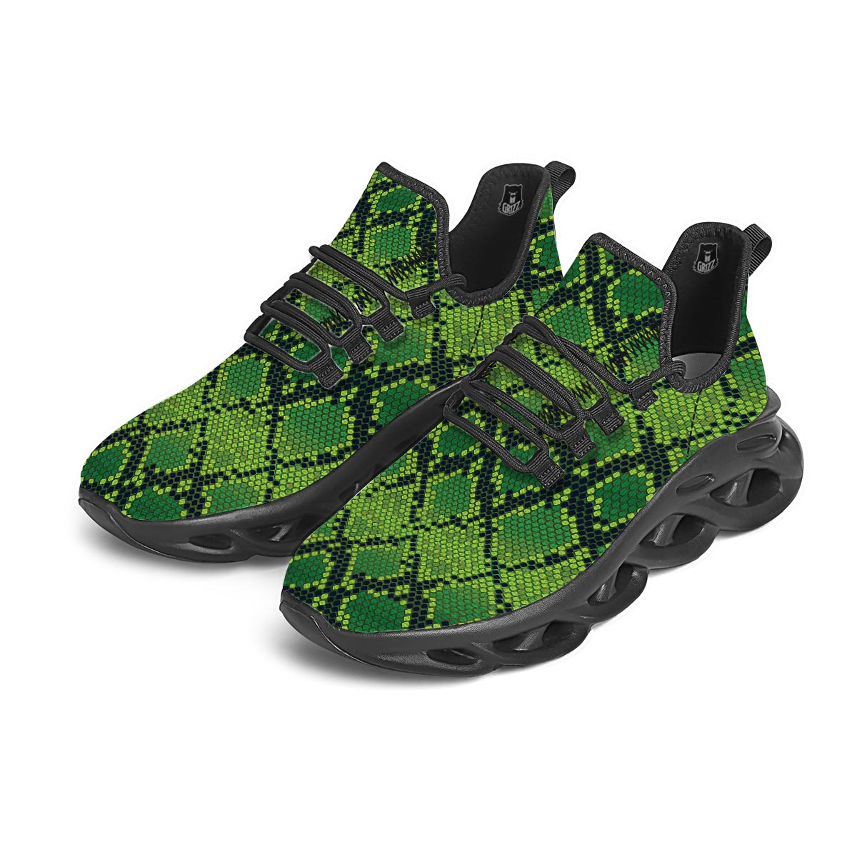 Green Snakeskin print Black Running Shoes-grizzshop