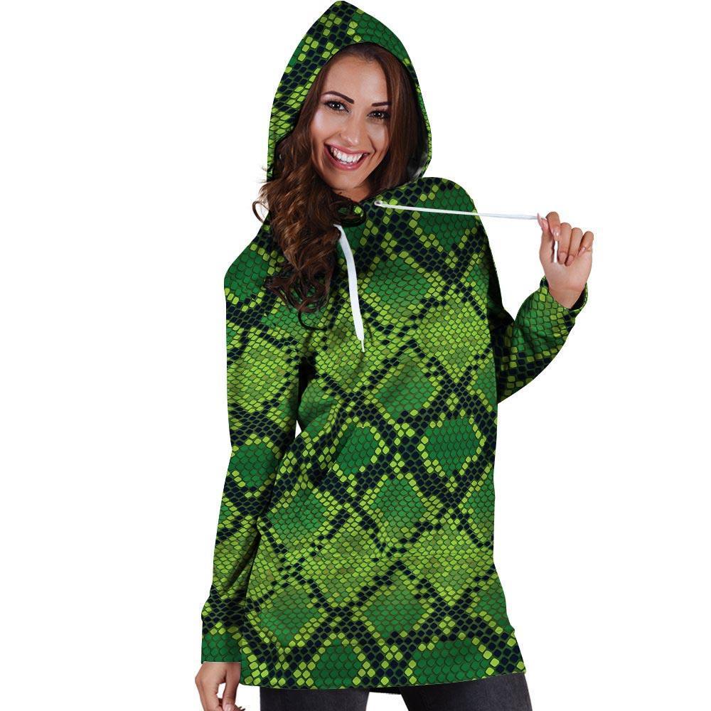 Green Snakeskin print Hoodie Dress-grizzshop