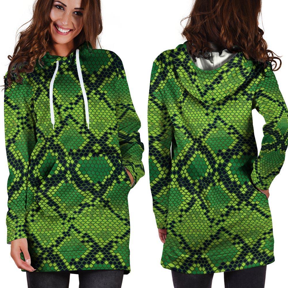 Green Snakeskin print Hoodie Dress-grizzshop