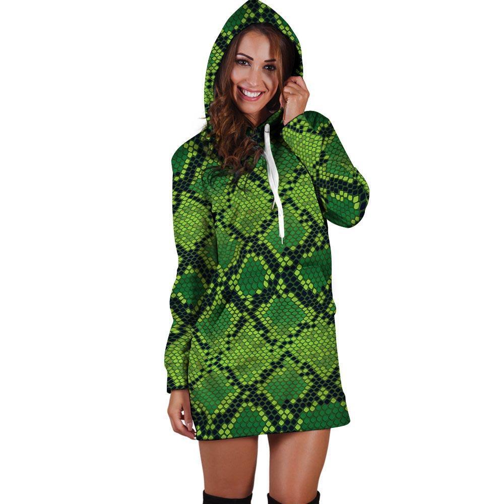 Green Snakeskin print Hoodie Dress-grizzshop