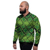 Green Snakeskin print Men's Bomber Jacket-grizzshop