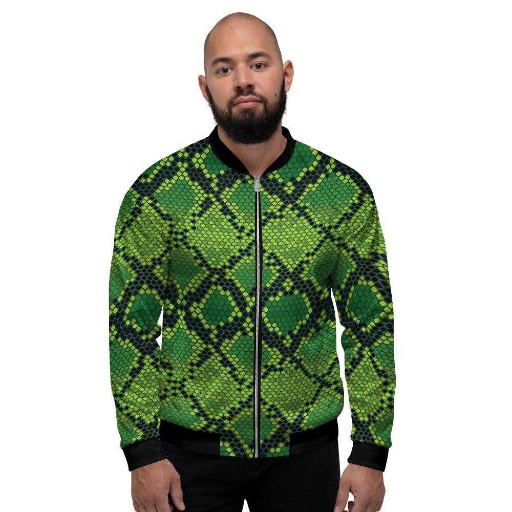 Green Snakeskin print Men's Bomber Jacket-grizzshop