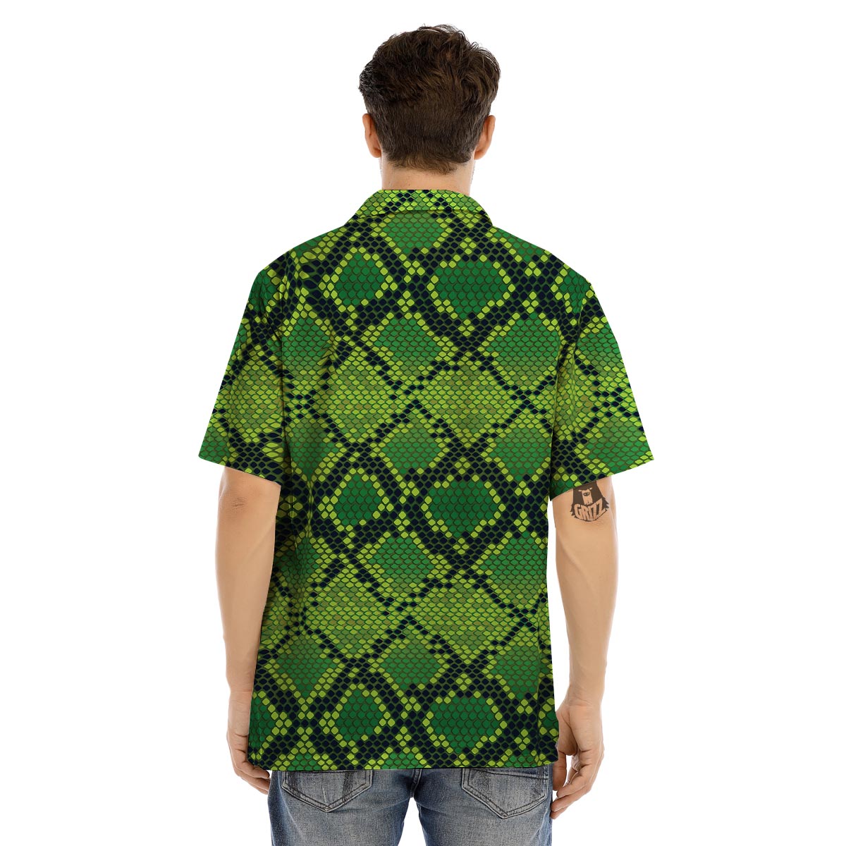 Green Snakeskin print Men’s Hawaiian Shirt-grizzshop