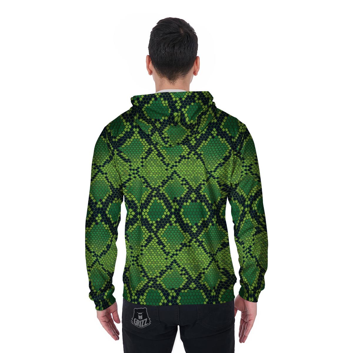 Green Snakeskin print Men's Zip Up Hoodie-grizzshop