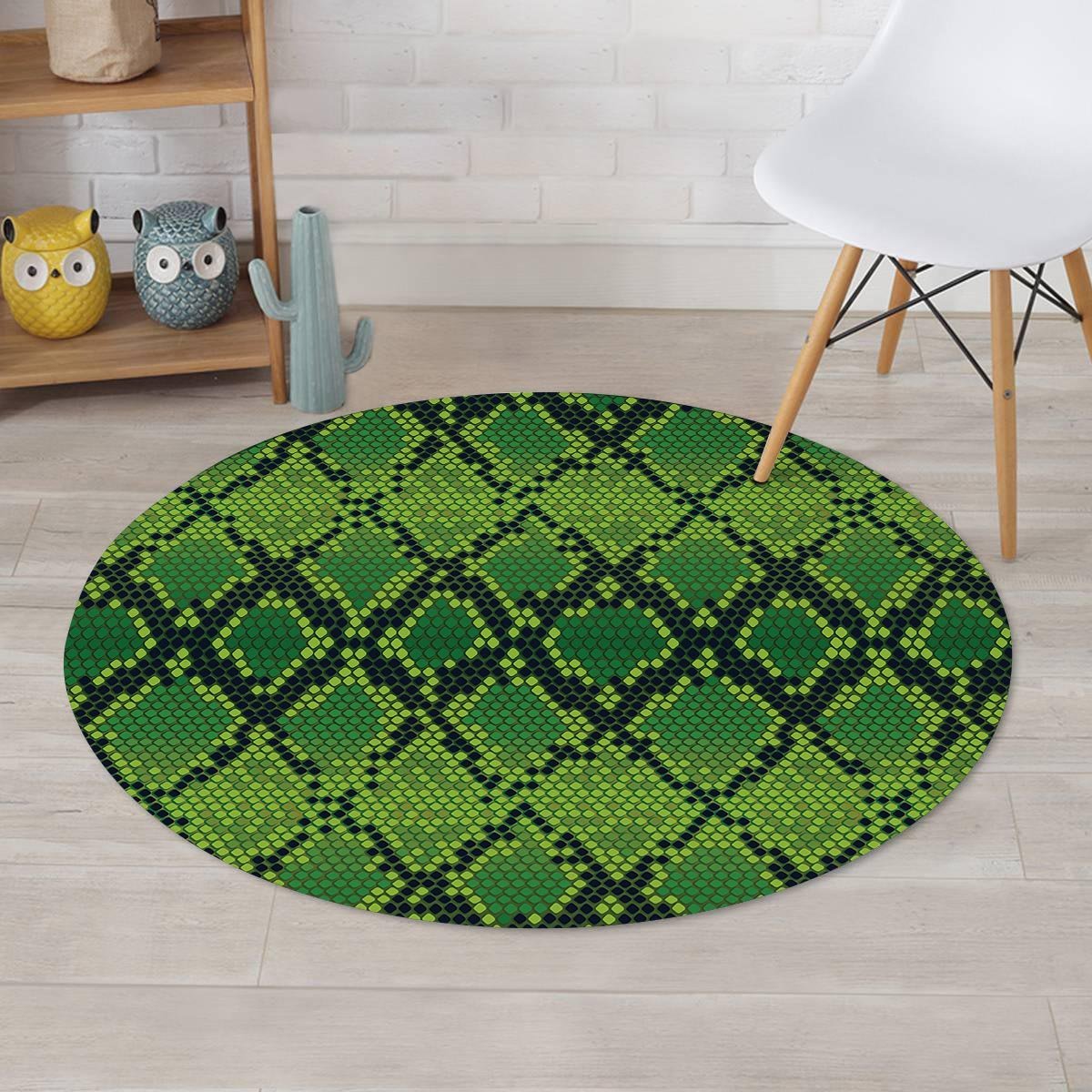 Green Snakeskin print Round Rug-grizzshop