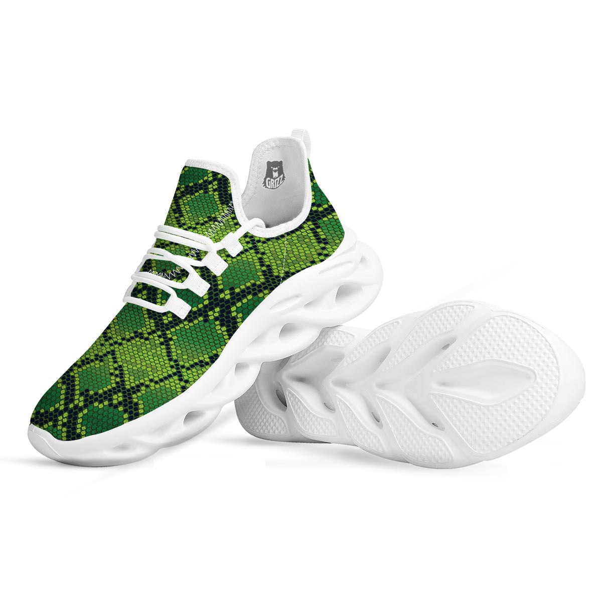 Green Snakeskin print White Running Shoes-grizzshop