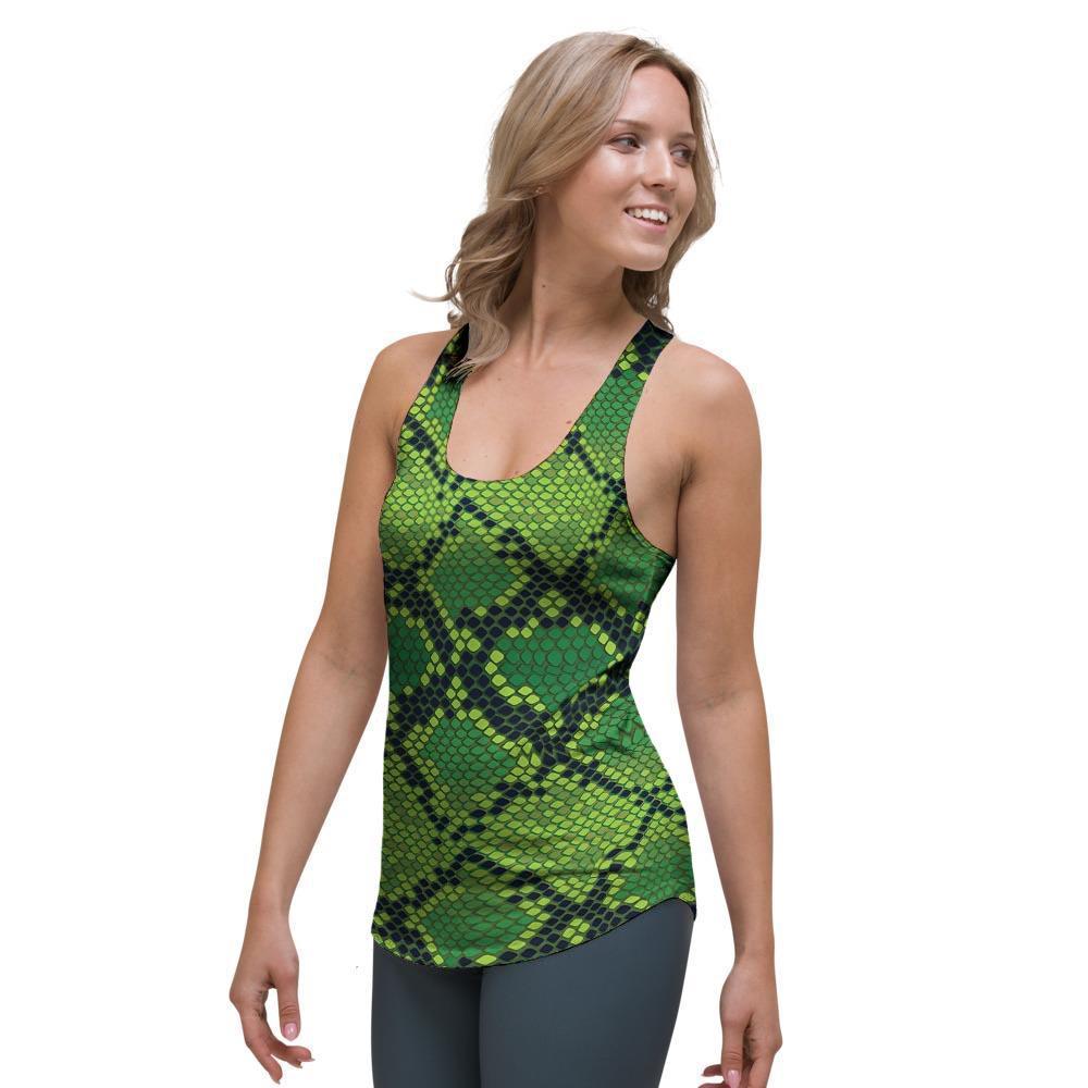 Green Snakeskin print Women's Racerback Tank Top-grizzshop