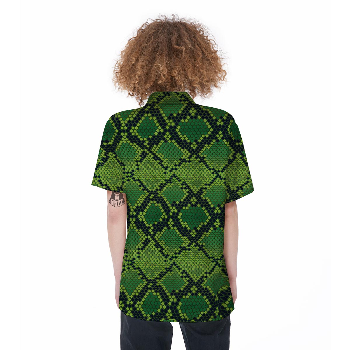 Green Snakeskin print Women's Short Sleeve Shirts-grizzshop