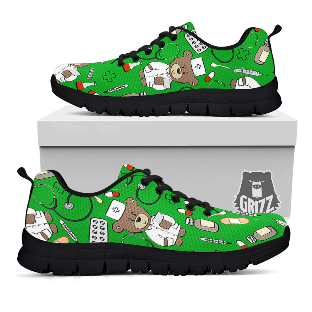 Green Teddy Bear Nurse - Sneakers-grizzshop