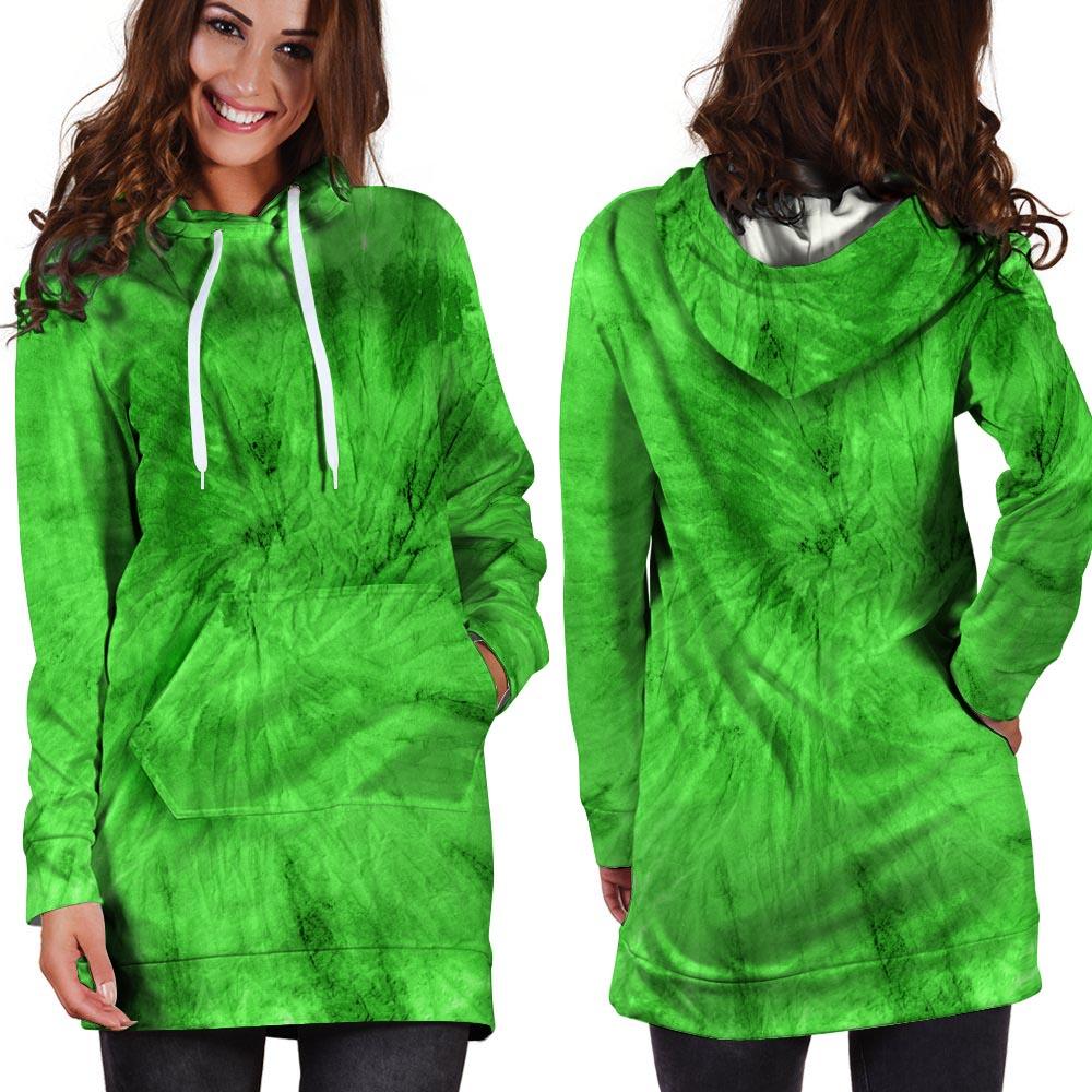 Green Tie Dye Hoodie Dress-grizzshop