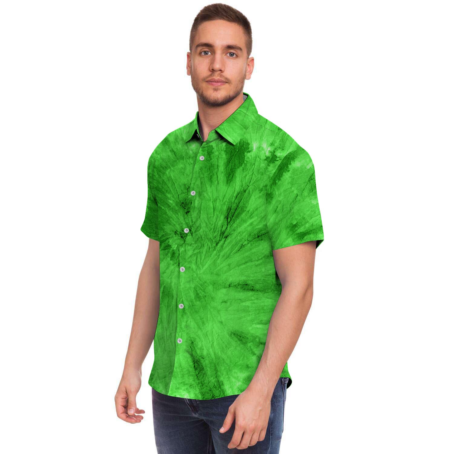 Green Tie Dye Men's Short Sleeve Shirt-grizzshop