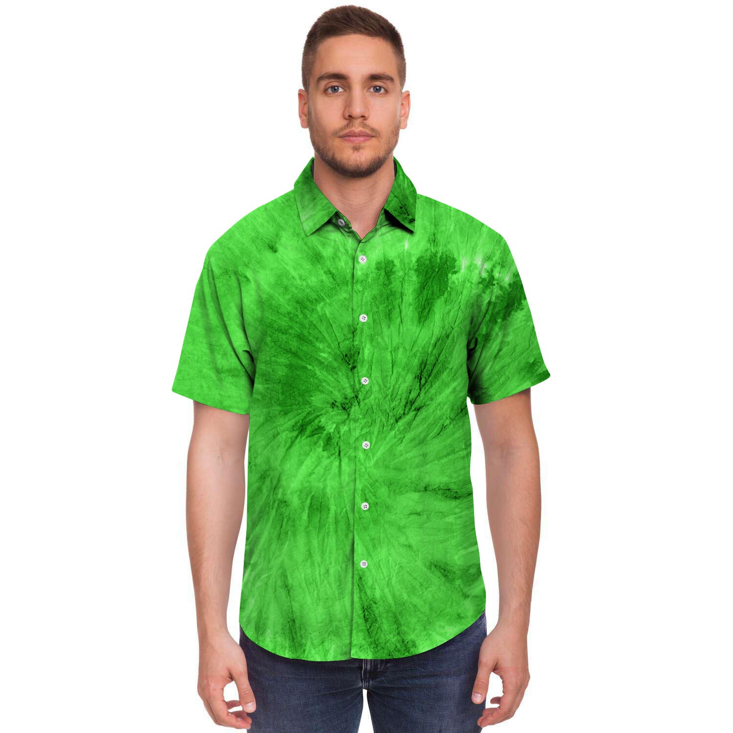 Green Tie Dye Men's Short Sleeve Shirt-grizzshop