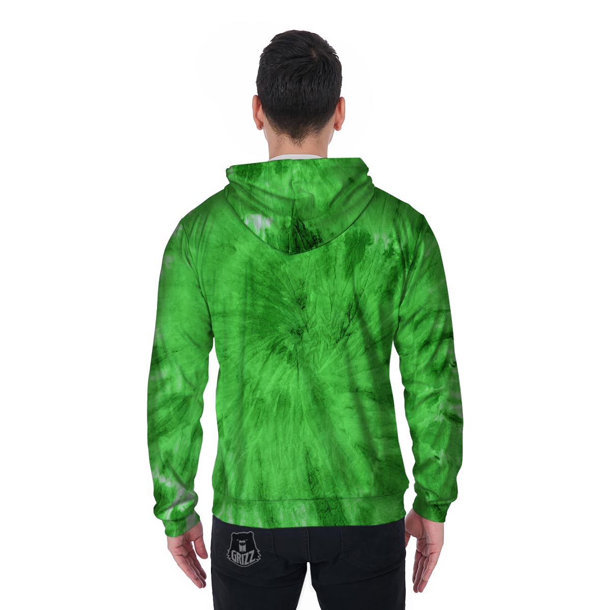 Green Tie Dye Men's Zip Up Hoodie-grizzshop