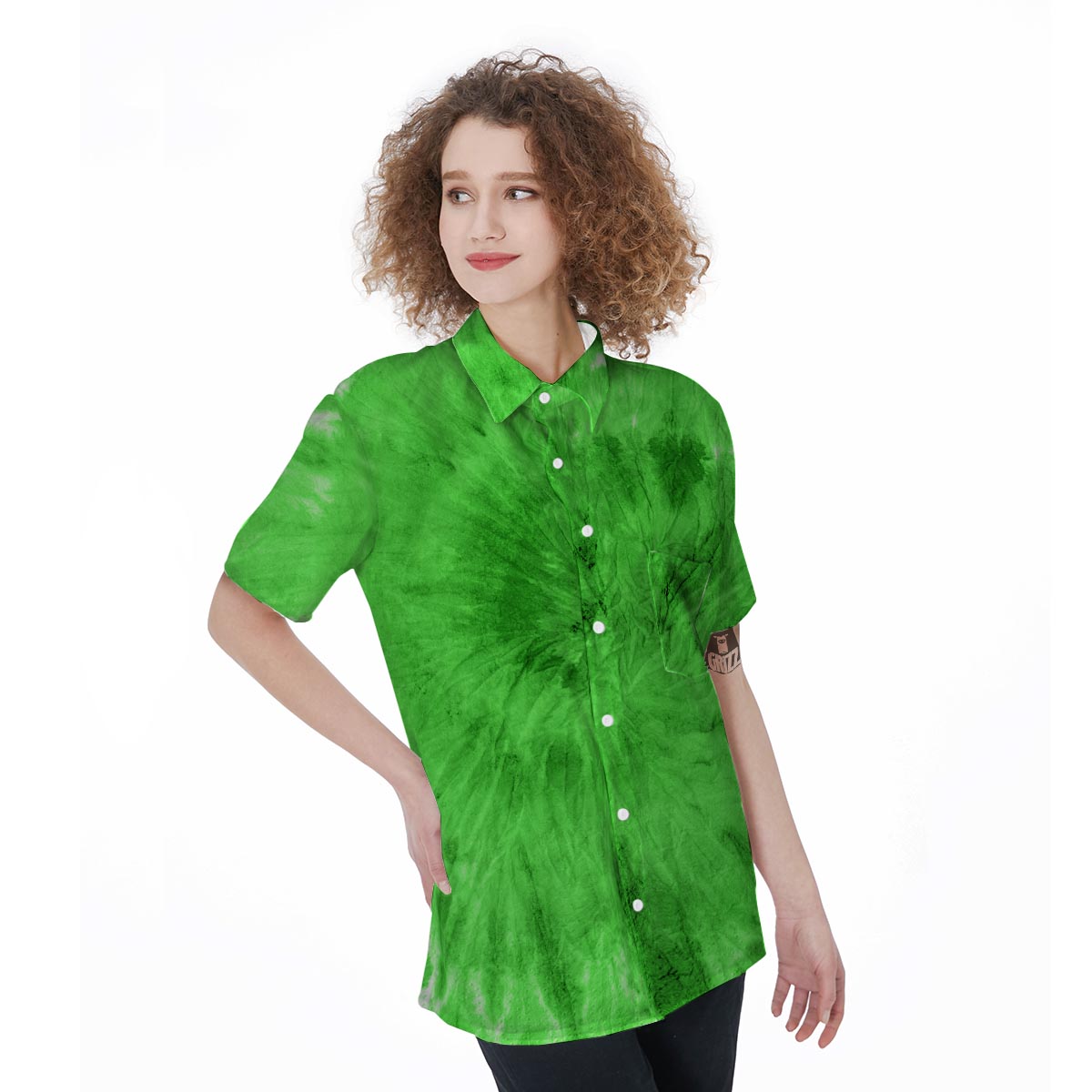 Green Tie Dye Women's Short Sleeve Shirts-grizzshop
