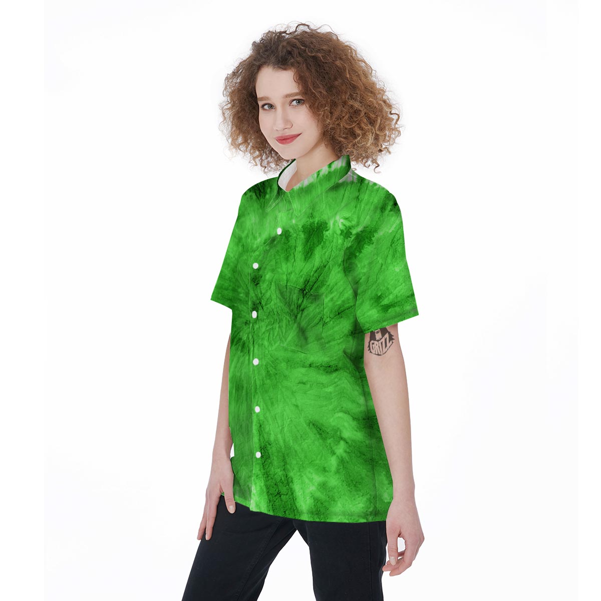Green Tie Dye Women's Short Sleeve Shirts-grizzshop