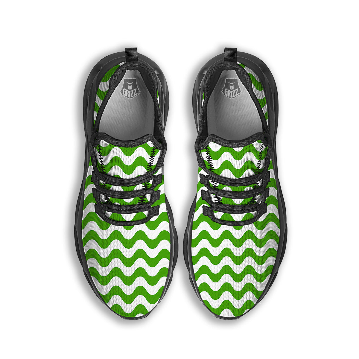 Green Wave Striped Print Black Running Shoes-grizzshop