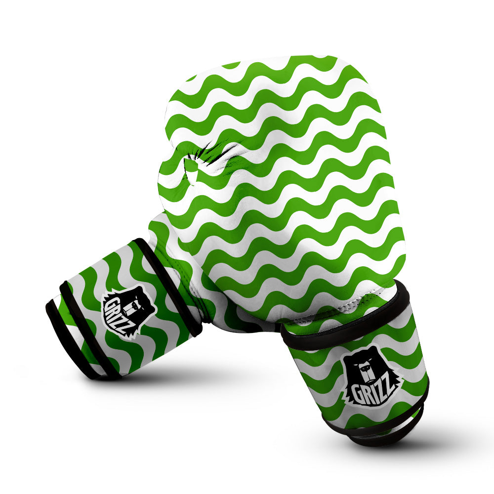 Green Wave Striped Print Boxing Gloves-grizzshop