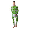 Green Wave Striped Print Men's Pajamas-grizzshop