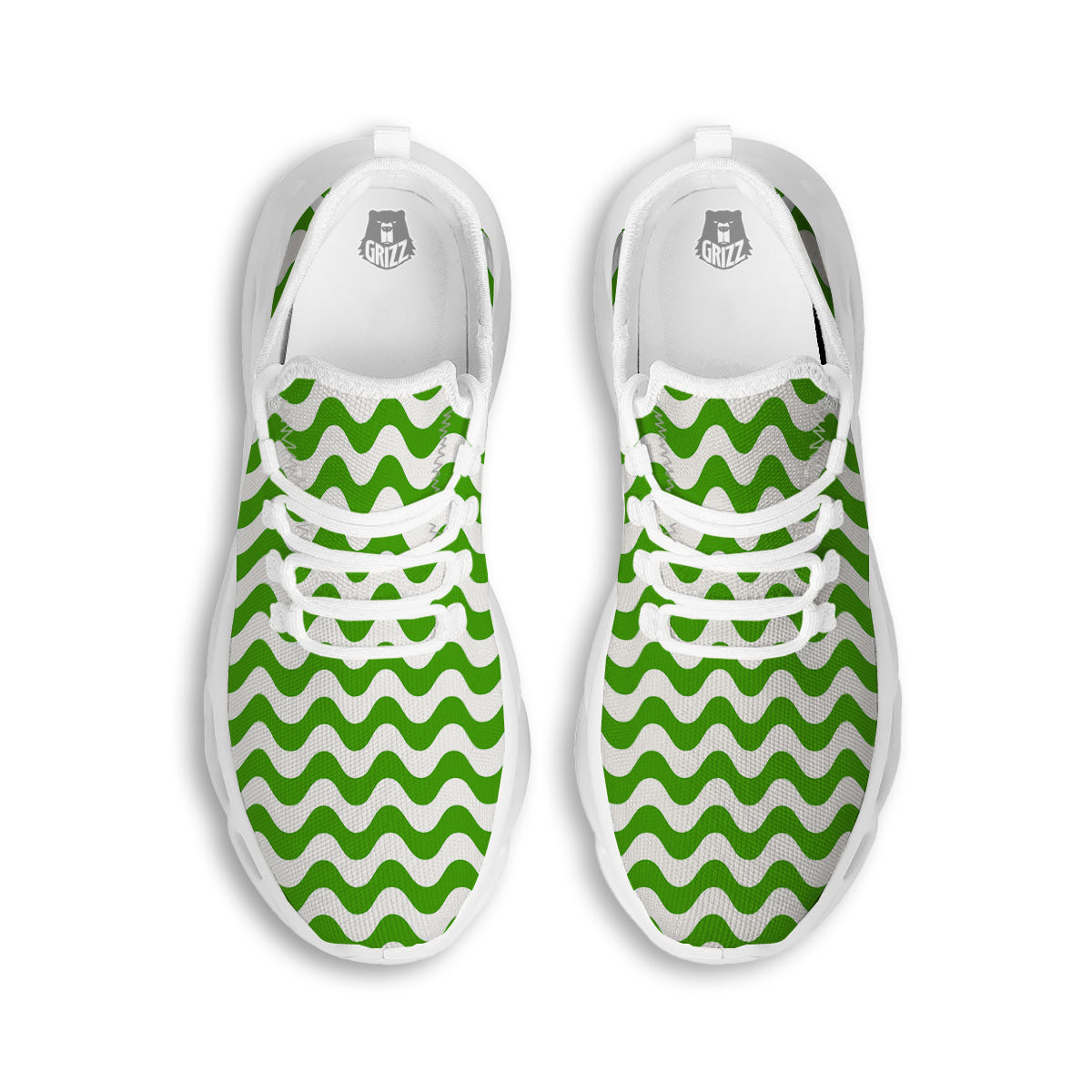 Green Wave Striped Print White Running Shoes-grizzshop