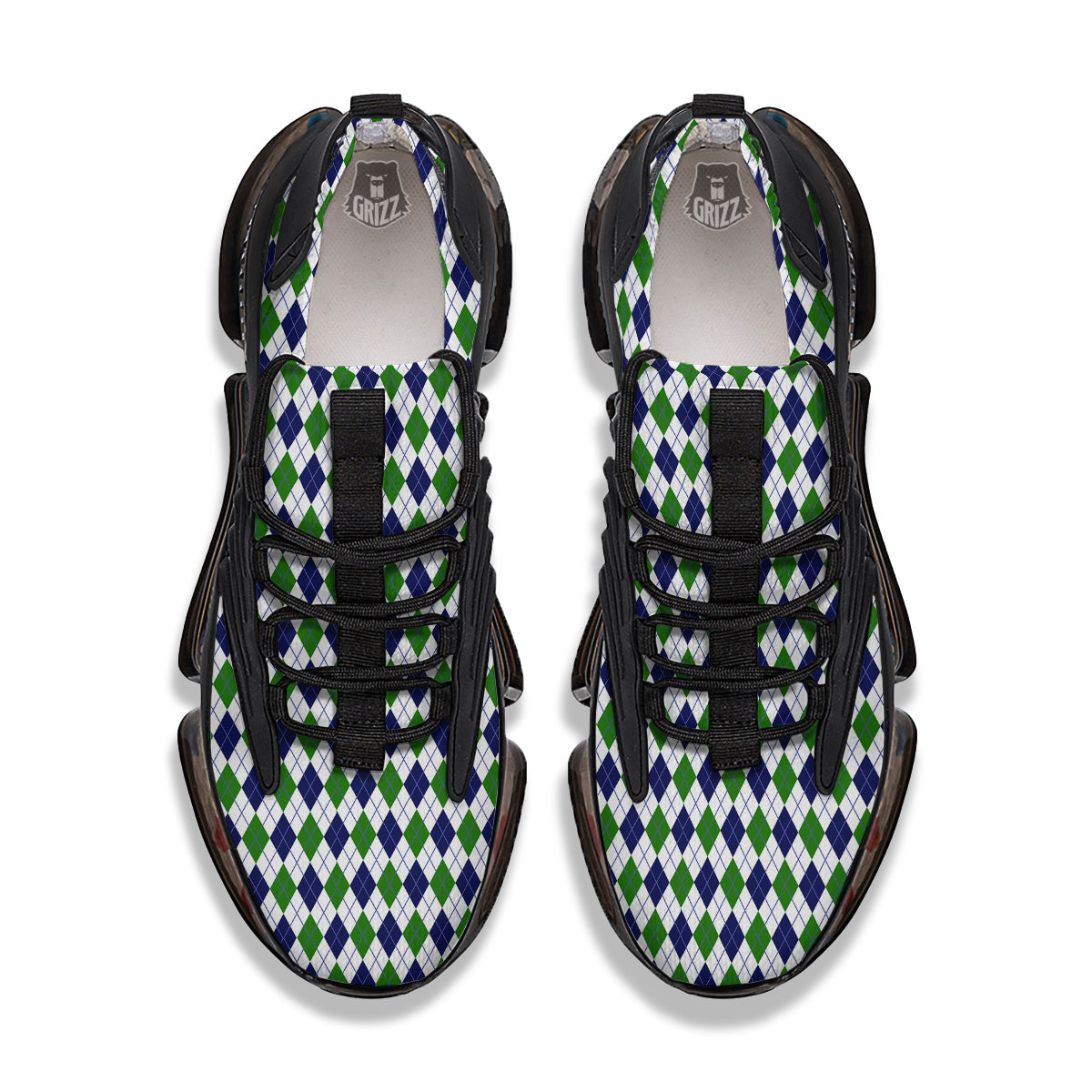 Green White And Navy Argyle Print Pattern Black Gym Shoes-grizzshop