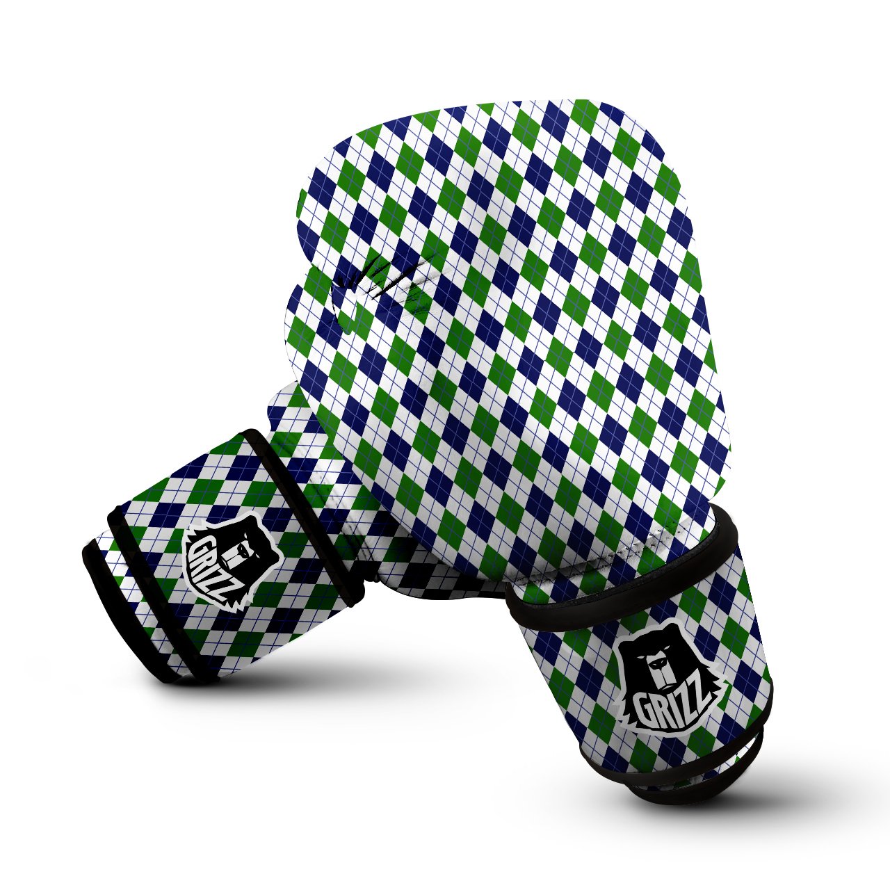 Green White And Navy Argyle Print Pattern Boxing Gloves-grizzshop