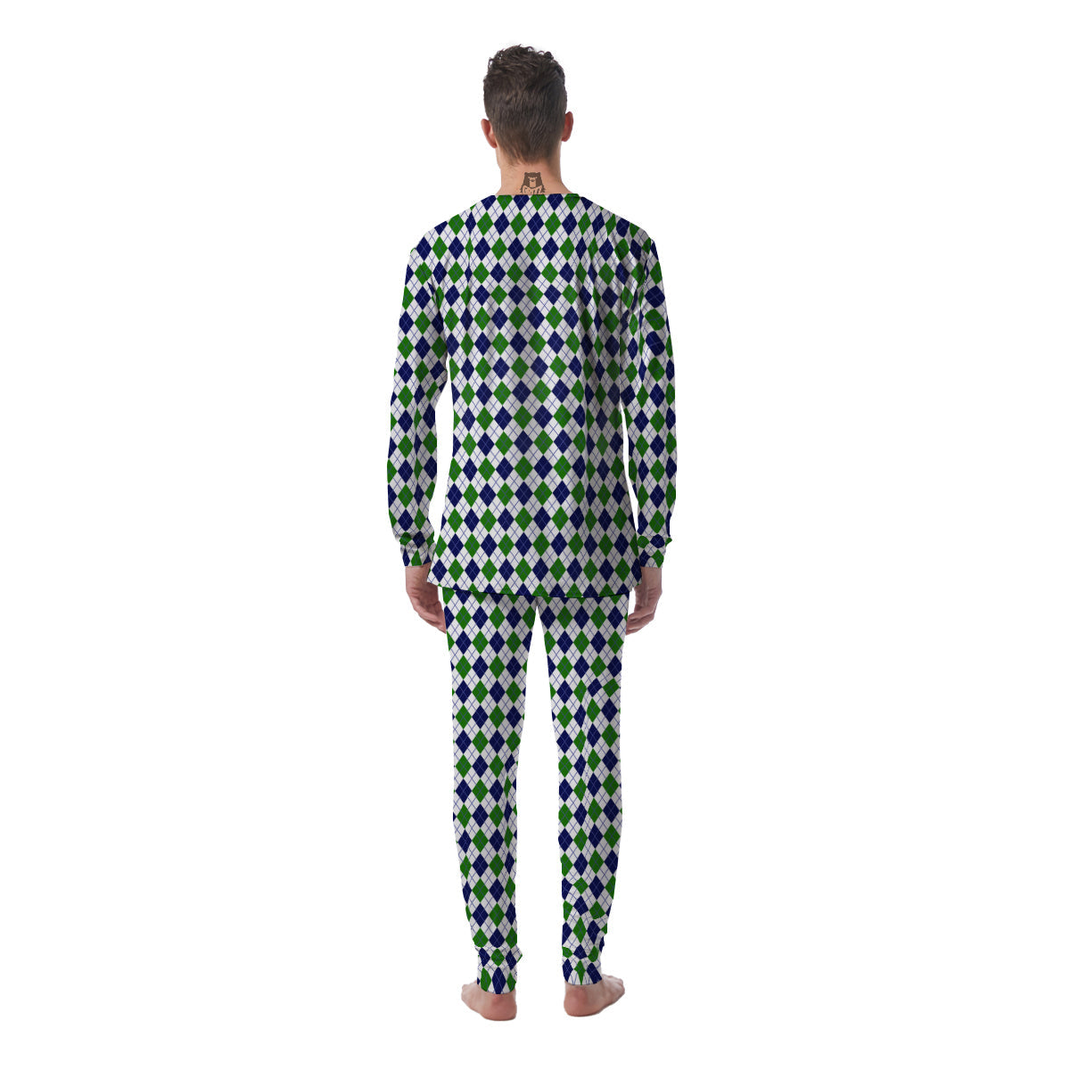 Green White And Navy Argyle Print Pattern Men's Pajamas-grizzshop