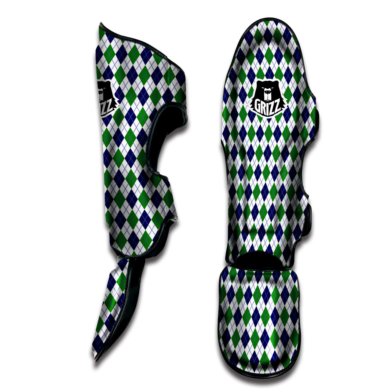 Green White And Navy Argyle Print Pattern Muay Thai Shin Guards-grizzshop