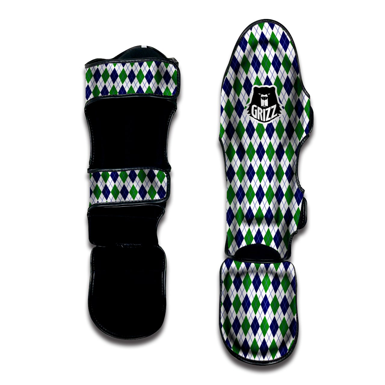 Green White And Navy Argyle Print Pattern Muay Thai Shin Guards-grizzshop