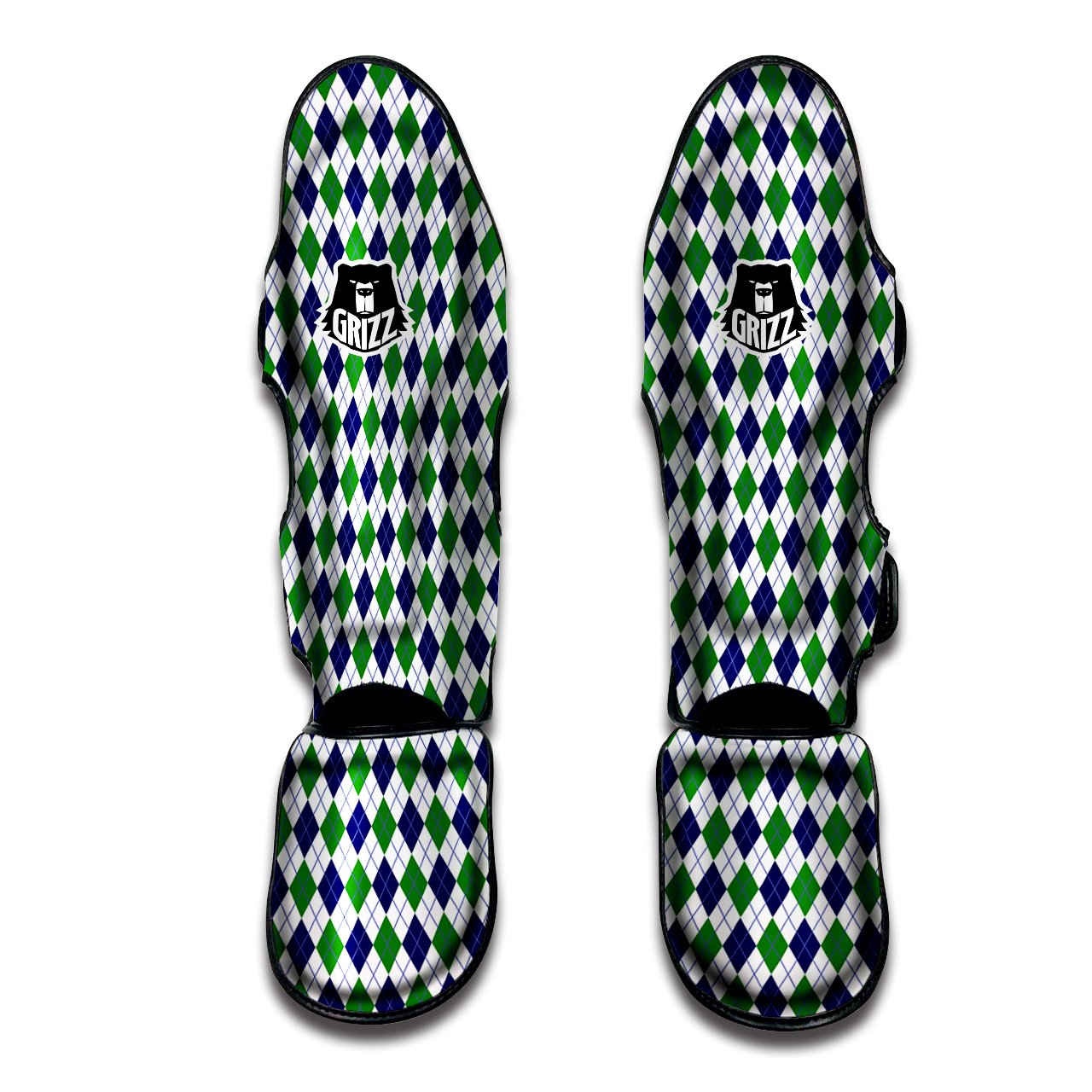 Green White And Navy Argyle Print Pattern Muay Thai Shin Guards-grizzshop