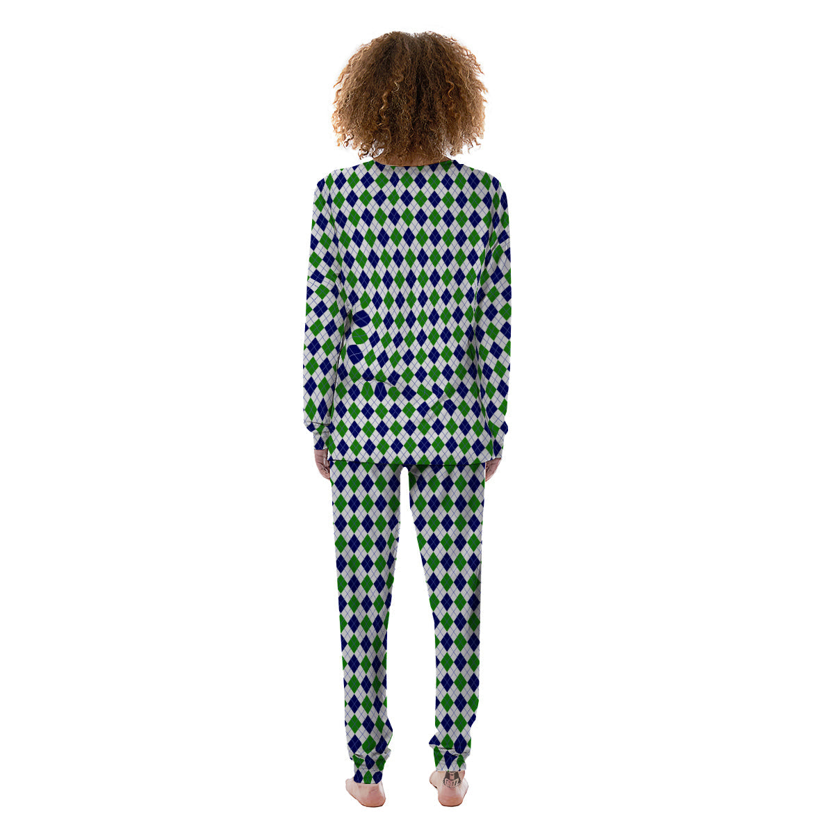 Green White And Navy Argyle Print Pattern Women's Pajamas-grizzshop