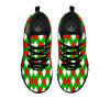 Green White And Red Argyle Print Pattern Black Sneaker-grizzshop