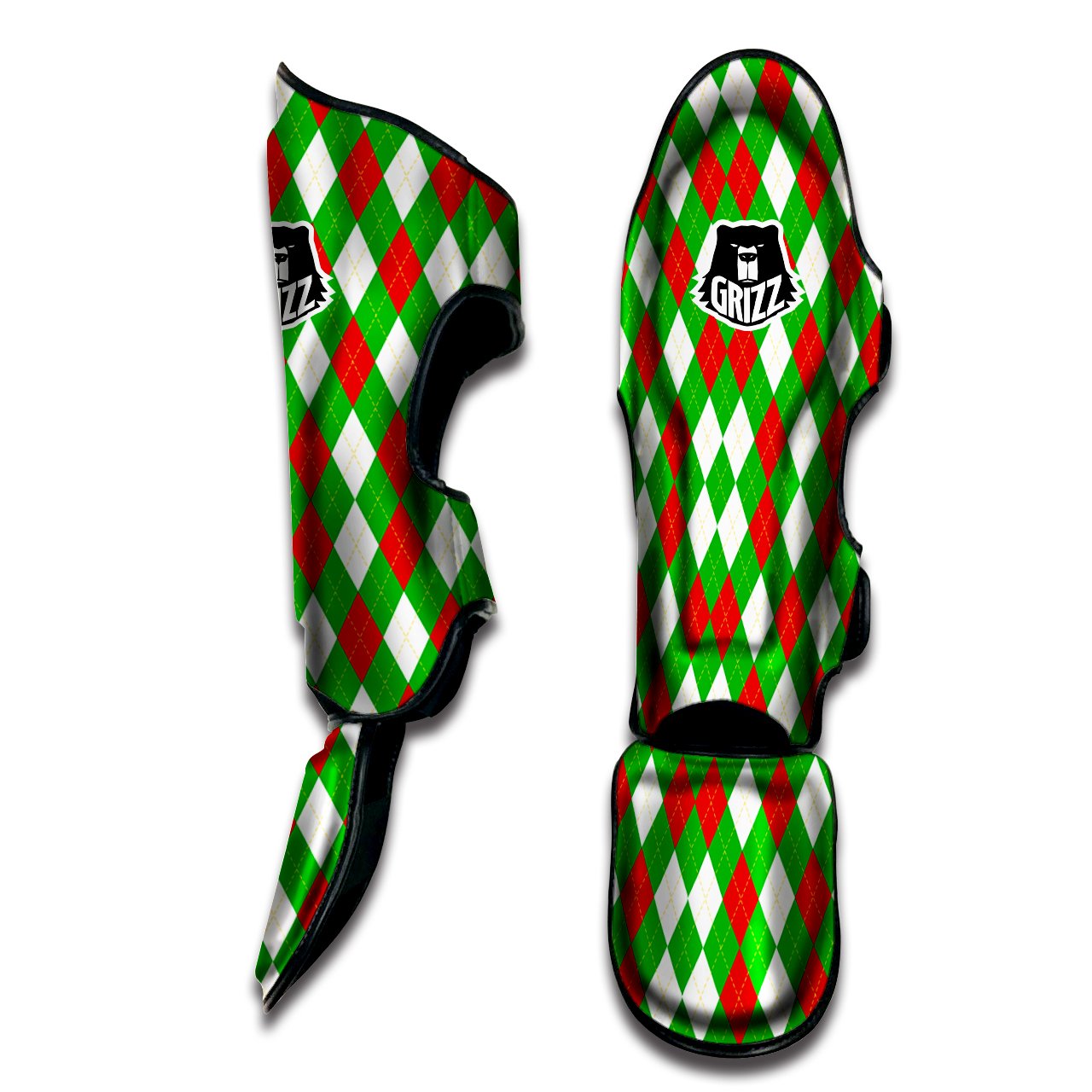 Green White And Red Argyle Print Pattern Muay Thai Shin Guards-grizzshop