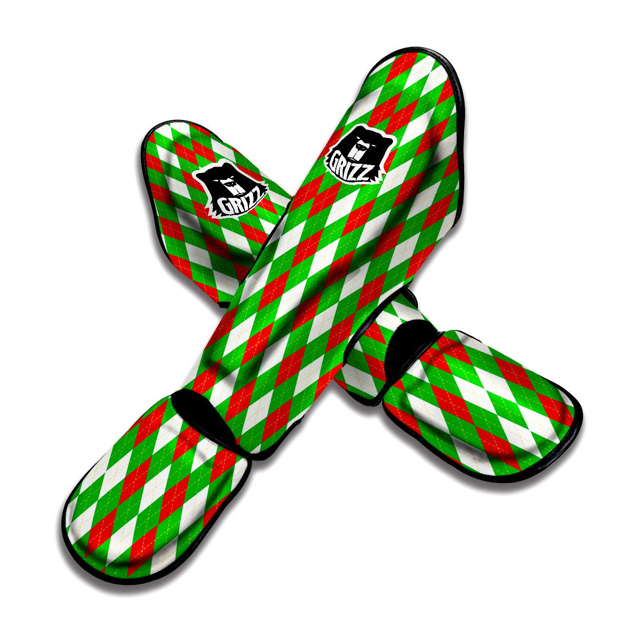 Green White And Red Argyle Print Pattern Muay Thai Shin Guards-grizzshop