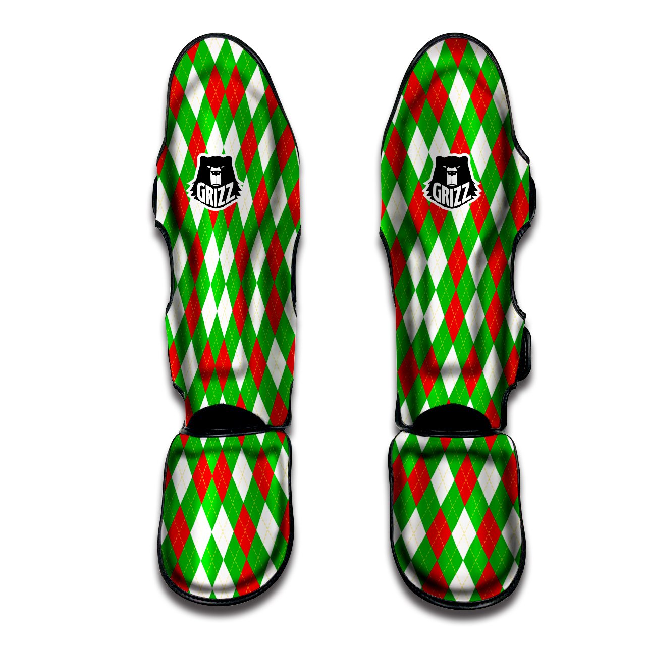 Green White And Red Argyle Print Pattern Muay Thai Shin Guards-grizzshop