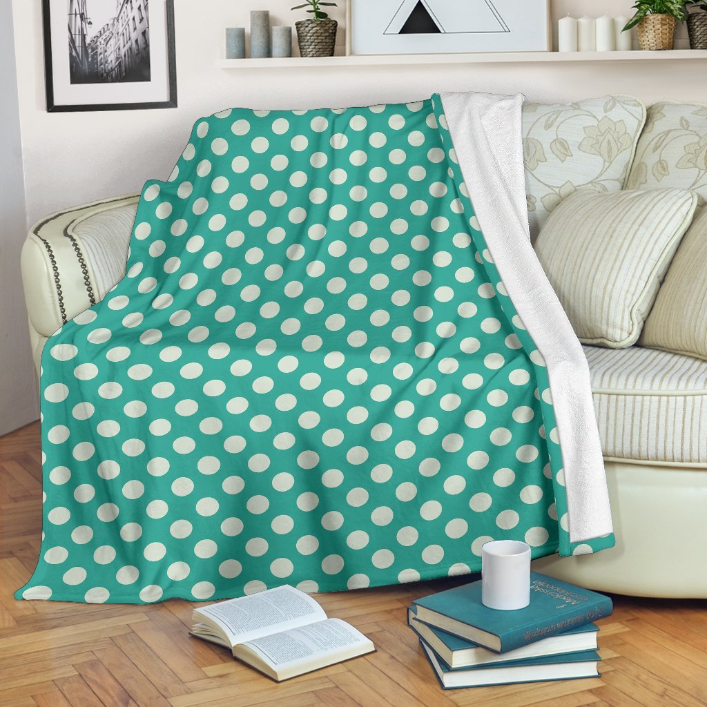 Green White Polka dot Pattern Print Blanket-grizzshop