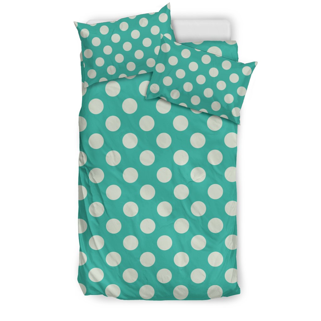 Green White Polka dot Pattern Print Duvet Cover Bedding Set-grizzshop